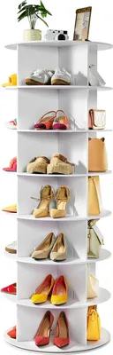 Produktbild von Schuhregal - Schuhturm - 360° Drehbar - 7 Ebenen - Für 28 Paar Schuhe - Platzsparend - Maße 59,8 x 59,8 x 162 cm - Weiß