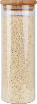 Produktbild von Bestlivings Vorratsglas 500ml mit Bambusdeckel Ø 6,6 x 18,5 cm, Luftdichter Mehrweg-Glasbehälter, hochwertiges Aufbewahrungsglas, Gewürzglas für Küche