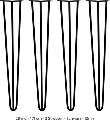 Image de SKISKI Pieds 4 x 3 montants Pieds en épingle à cheveux Pieds de table Pieds de chaise Pieds de meubles Pieds de table en épingle à cheveux 71 cm en acier - revêtement par poudrage