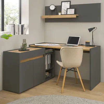 Produktbild von Büromöbel Set Center matt grau und Wotan Eiche, Büro 4-teilig mit Schreibtisch