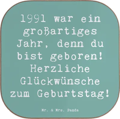 Produktbild von Mr. & Mrs. Panda Tassenuntersetzer Spruch 1991 Geburtstag - Meeresbrise - Geschenk, Erinnerungen, Happy Birthday, Untersetzer für Gläser, Tischuntersetzer, 30., geboren