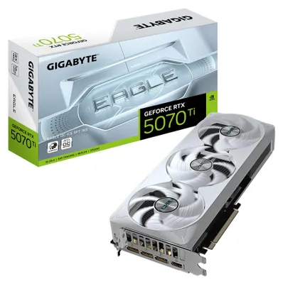 Zdjęcie produktu dla GIGABYTE GeForce RTX 5070 Ti EAGLE OC ICE SFF 16G, GeForce RTX 5070 Ti, 16 GB, GDDR7, 256 bit, 7680 x 4320 px, PCI Express x16 5.0