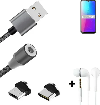 Produktbild von K-S-Trade® Hochwertiges Magnet-Lade-kabel Sync-Kabel Daten-Kabel + Kopfhörer kompatibel mit Blackview BV5100 Pro mit USB-Typ-C-Anschluss und