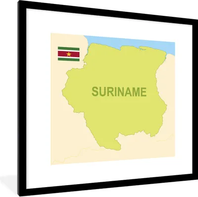 Produktbild von MuchoWow® Gerahmtes Poster Die Karte von Suriname mit der Flagge 40x40 cm - Poster mit Schwarzem Bilderrahmen Wandposter Rahmen Foto Bilder - Poster - Plakat im Rahmen