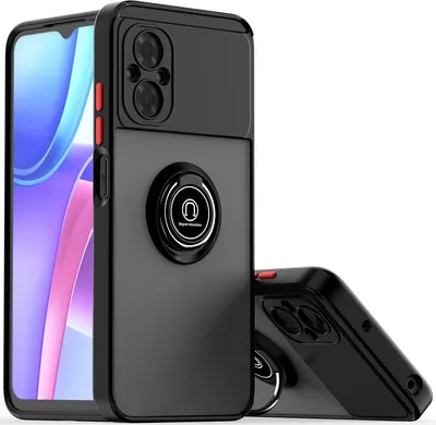 Produktbild von Xiaomi Poco M4 5G Hülle, Ring Halter Ständer Matte TPU Rahmen Stoßfest Schutzhülle für Xiaomi Poco M4 5G Dunkelgrau