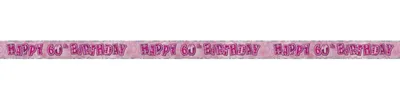 Produktbild von Geburtstagsbanner zum 60. Geburtstag, pink, 3,5 Meter lang, 13 cm hoch