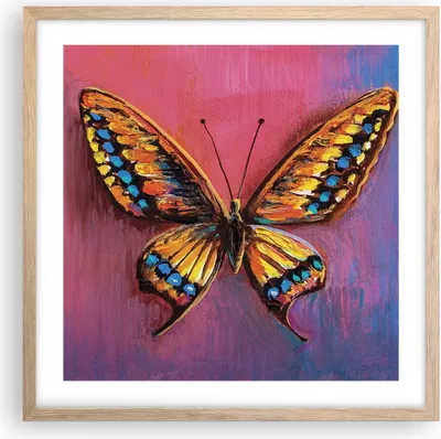 Produktbild von Gerahmtes Poster - Rahmen in heller Eiche - Schmetterling bunt gemalt - 50x50 cm - Wand Bild - Wanddeko - Wandbilder - Kunstposter - Wandposter - Bilderrahmen - Bilder - Kunstdruck - P2NAC50x50-5012