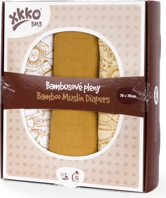 Produktbild von XKKO BMB Bambuswindel, Safari Honey Mustard, MIX 3 Stück, 70x70