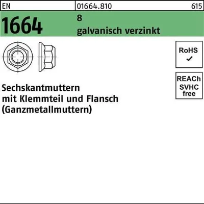 Produktbild von Reyher  Sechskantmuttern EN 1664 Kl.8 M 8 galv. vz (100 Stück)
