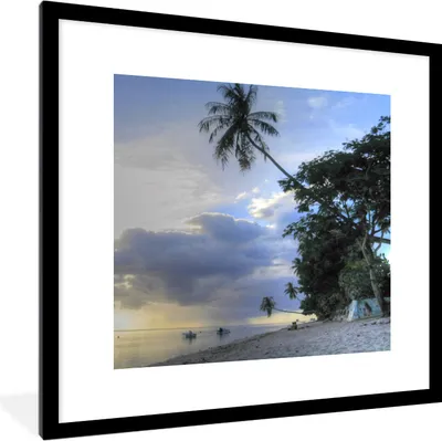 Produktbild von MuchoWow® MuchoWow® Gerahmtes Poster Sonnenuntergang über dem Strand von Mo'orea 40x40 cm - Poster mit zchwarzem Bilderrahmen - Poster - Plakat im Rahmen