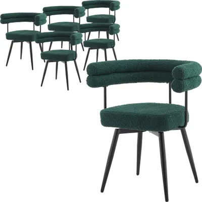 Obrázek produktu pro ML-Design Jídelní židle otočné, sada 6 ks, tmavě zelené Teddy látka, ergonomické židle do obývacího pokoje s područkami a opěrkami, otočné židle o 360° s kovovými nohami