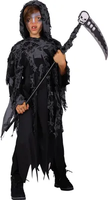 Produktbild von Sensenmann - Skelett Halloween Kostüm Kinder Kindergröße: 140-152