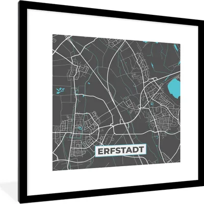 Produktbild von MuchoWow® Gerahmtes Poster Deutschland - Blau - Erfstadt - Stadtplan - Karte 40x40 cm - Poster mit Schwarzem Bilderrahmen Wandposter Rahmen Foto Bilder - Poster - Plakat im Rahmen