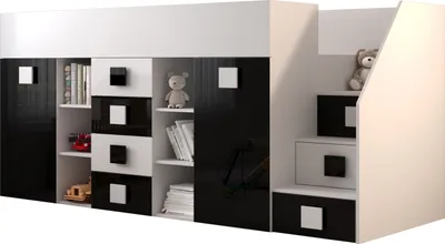 Produktbild von MINIO go for it, Etagenbett "TOLEDO 3", Kinderbett, Rechts, Schwarze / Weiße Farbe