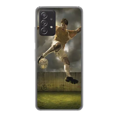 Produktbild von MuchoWow® Handyhülle Schutzhülle Hülle für Samsung Galaxy A33 5G Eine Illustration eines Fußballspielers, der den Ball schießt - Jungen - Kinder Silikon Softcase Handy Hülle - Kartenhalter