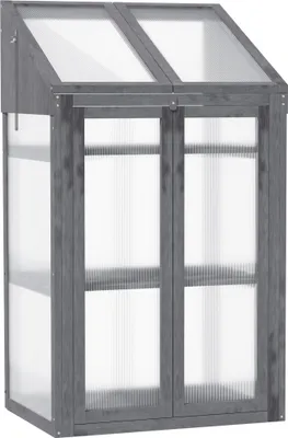 Image de Outsunny, mini-serre en bois, dimensions 70 x 50 x 120 cm, serre de culture en gris