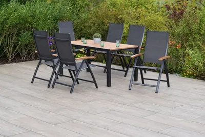 Produktbild von Merxx Gartenmöbelset "Toblino" 7tlg. mit Tisch 150 x 90 cm - Aluminiumgestell Graphit mit Textilbespannung Anthrazit und Akazienholz