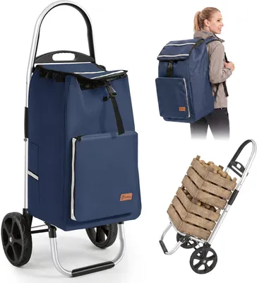 Produktbild von Sekey 50L Aluminium Trolley Faltbar Einkaufstrolley Klappbar, Shopping Trolley, Rucksack, Kühlfach - Blau