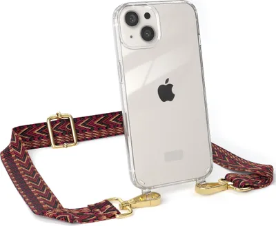 Produktbild von EAZY CASE Handykette - Verstellbarer Trageriemen kompatibel mit Apple iPhone 13, Handykordel mit transparenter Silikon-Hülle, Band in Rot