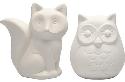 Immagine prodotto di Salvadanai animali, gufo e volpe, H 9 cm, bianco, 2 pezzi.