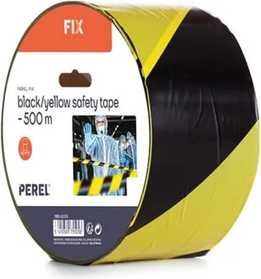 Image de Ruban de sécurité Noir/Jaune - 500 M - Bobine