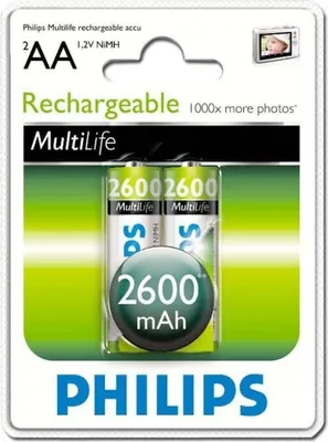 Produktbild von Philips Rechargeables Akku R6B2A260/10, Wiederaufladbarer Akku, Nickel-Metallhydrid (NiMH), 1,2 V, 2600 mAh, 2 Jahr(e), 78 g