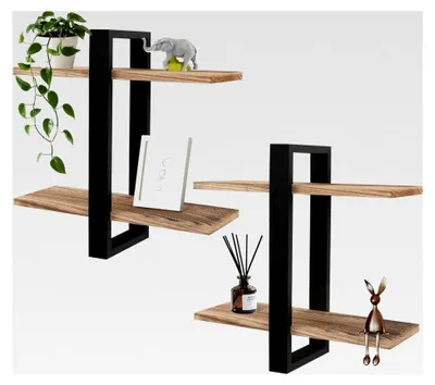 Produktbild von Wandregale – Wandmontierte Aufbewahrungs- und Präsentationsregale für Wohnzimmer, Schlafzimmer, Badezimmer, Küche und Büro, 2er-Set (Schwarz + Karbonisiertes Schwarz)