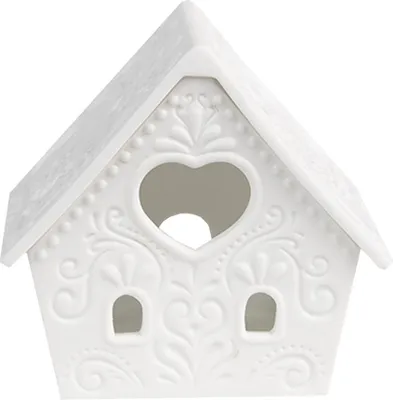 Produktbild von Clayre & Eef Teelichthalter Haus 9x7x8 cm Weiß Porzellan