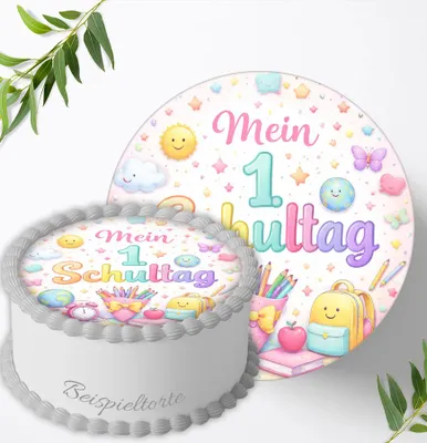 Produktbild von Tortenaufleger Einschulung personalisiert – essbares Tortenbild für den ersten Schultag – Tortendeko Schulanfang Schulkind ABC Schützen, Ø 20cm, 3274y
