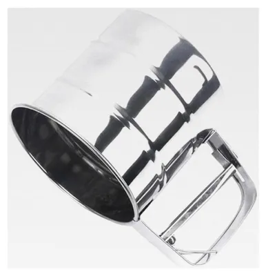 Produktbild von Edelstahl Mehlsiebbecher mit Handwippenmechanismus, feines Pulversieb, großes Fassungsvermögen, rutschfester Griff, Backwerkzeug für Mehl, Zucker und Pulver