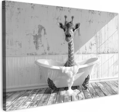 Produktbild von MuchoWow® - Leinwandbilder - Giraffe - Tier - Badewanne - Vintage - Schwarz - Weiß, Wandbild, Wanddeko Bilder Wohnzimmer, 30x20 cm