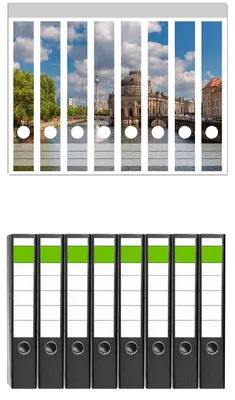 Produktbild von Wallario 8 Stück schmale Ordner inkl. Klebeetiketten mit Motive Blick auf Berlin -  Set mit Rückenschildern / Ordnerrücken Stickern