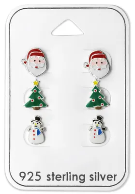 Produktbild von Ohrstecker-Set 925 Silber: 3 Paar Ohrringe „Weihnachten“
