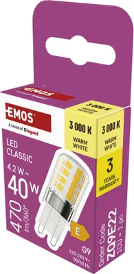 LED žárovka Classic JC / G9 / 4,2 W (40 W) / 470 lm / teplá bílá