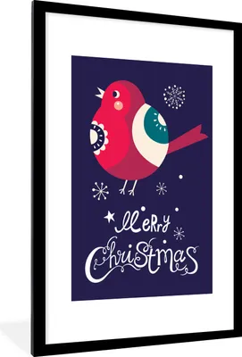 Produktbild von MuchoWow® MuchoWow® Gerahmtes Poster Vogel - Schnee - Weihnachten - Frohe Weihnachten 60x90 cm - Poster mit zchwarzem Bilderrahmen - Dekoration - Wandposter Wohnzimmer - Hochwertig