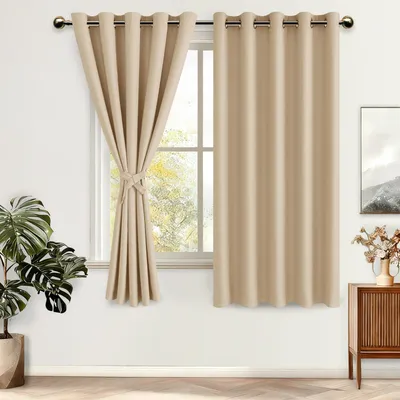 Verdunkelungsvorhänge mit Ösen, 2er-Set, Beige, 140x145 cm