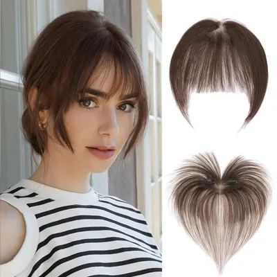 Produktbild von Clip in Pony Echthaar mit 2 Clips, Französischer Pony Fringe Extensions, Natürliche Haarteile, Mokkabraun, 10.5g