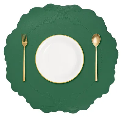 Runde Leder-Platzsets, hitzebeständig, 38x35 cm, Grün