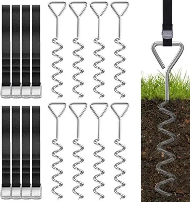 Produktbild von Famanu Bodenanker Set 8 Stück - Verstellbare Riemen für Zelte, Trampoline, Schaukeln