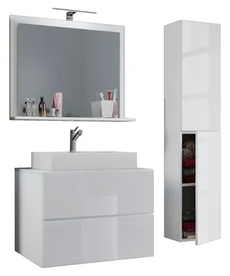Immagine prodotto di 4 parti lavabo lavabo | lavabo larghezza 60 cm | set mobili bagno con cassetti porta girevole specchio | Lendas L
