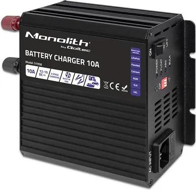 Zdjęcie produktu dla Qoltec Smart Monolith Battery Charger for LiFePO4 AGM GEL SLA batteries | 10A | 12V