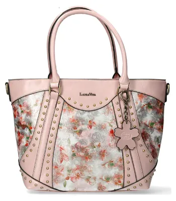 Produktbild von Laura Vita Damen Shopper mit floralem Muster und Nieten Amber 04, Farbe:Rosa