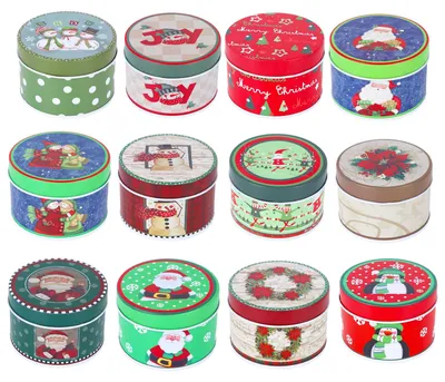 12 leere Weihnachts-Blechdosen mit Deckel, rund, 7,5 cm