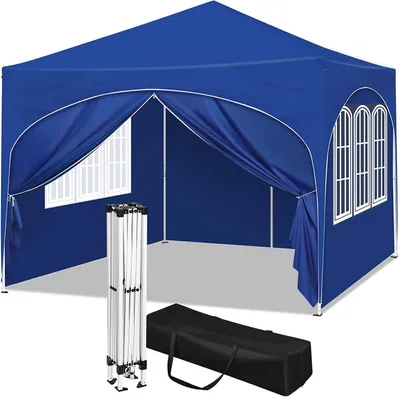 Obrázok produktu pre Sklápateľný pavilón 3x3 m s UV ochranou a prepravnou taškou | Modrá | 300x300x250-258 cm