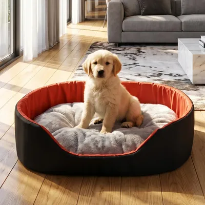 Produktbild von Best for Pet Hundebett Gemütliche Hundehütte mit Kissen für kleine Haustiere–bequem&waschbar | Rot-grau, 58x47