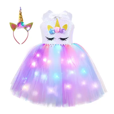 Produktbild von LED-Einhorn-Tutu-Kleid für Mädchen, Regenbogenfarben, leuchtendes Kinder-Partykleid S