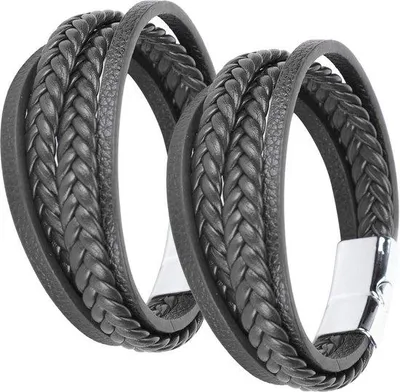 Immagine prodotto di Set da 2 braccialetti in Pelle fintaPoliuretanocon chiusura magnetica, nero