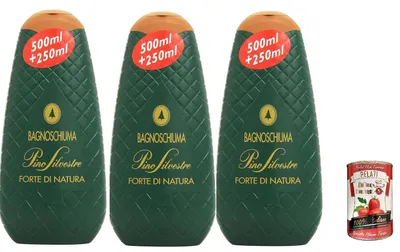 Produktbild von 3x Pino Silvestre Duschgel, Forte di Natura, 750 ml + Italian Gourmet pelati 400gr