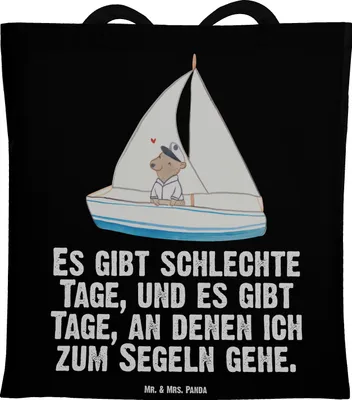 Produktbild von Mr. & Mrs. Panda umhängetasche baumwolle Bär Segeln - Schwarz - Geschenk, Segeltörn, Schultasche, Tote Bag, Tasche, Segelschule, Segelboot, canvas, Yachtclub, Uni
