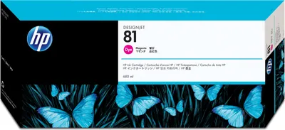 Obrázok produktu pre HP Purpurová atramentová kazeta 81 s farbivom, 680 ml, Tlačiarne HP Designjet 5000, 5000ps, 5500 a 5500ps, Atramentový, Purpurová, Biznis, Spojené štáty, Singapúr, 320 mm
